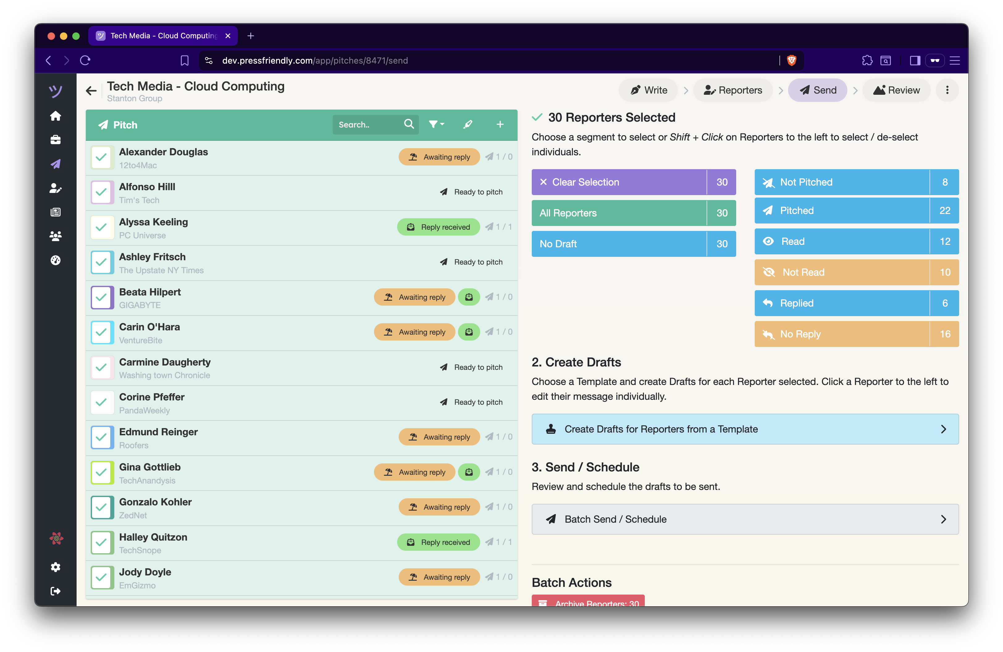 PitchFriendly — pitch send workflow