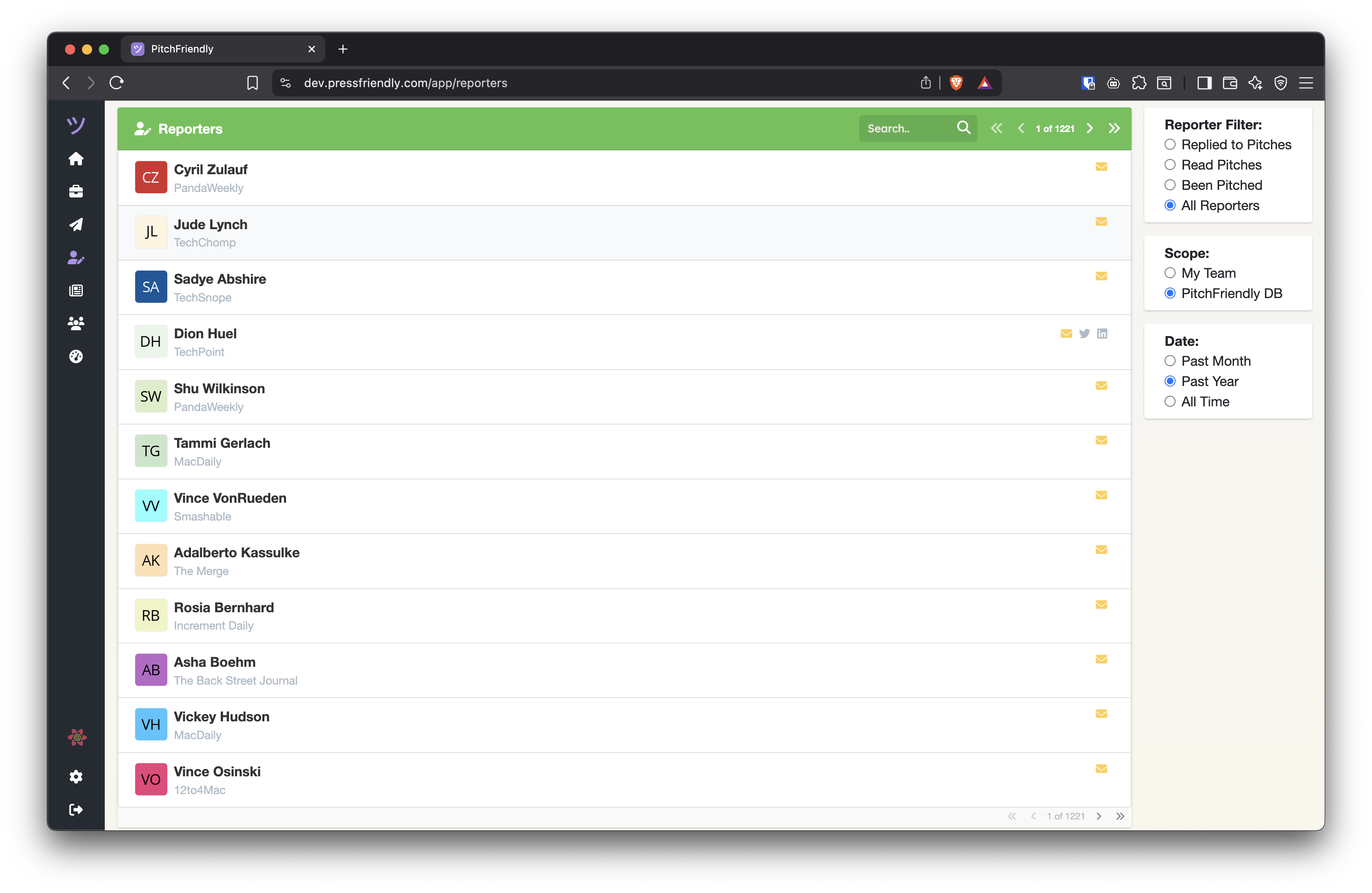 PitchFriendly — reporter database